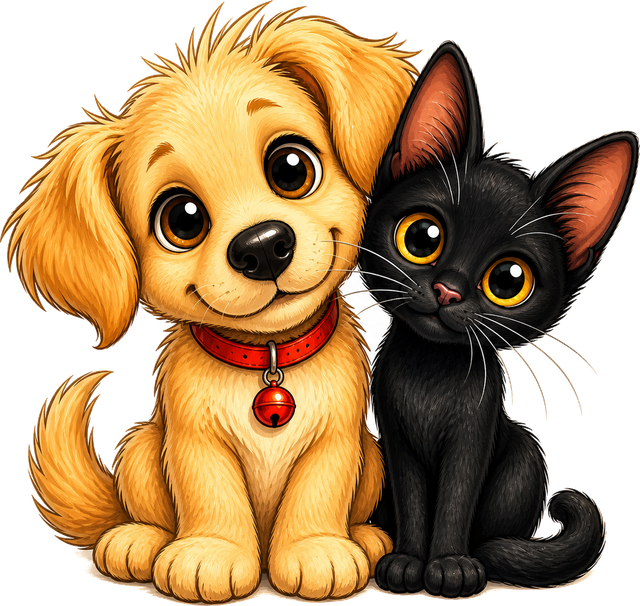 Mascote do AdotaAI: um cachorro e um gato lado a lado